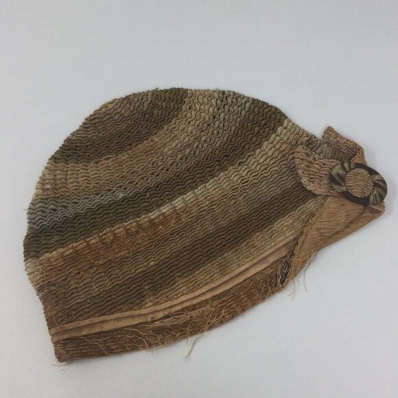 Antique Flapper Hat Woven Tan Cloche - Picture 2 of 9